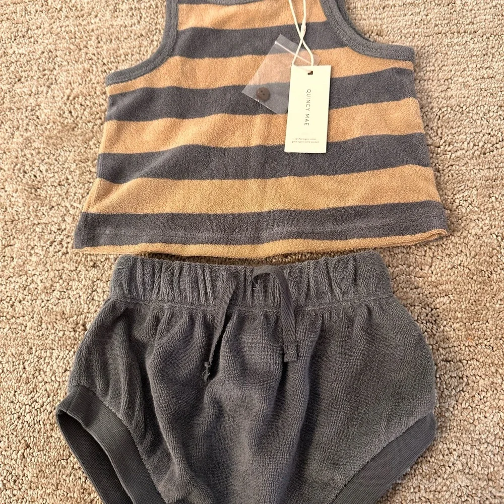 Quincey Mae Organic Cotton Terry Cloth Striped Tank Top + Bloomer | Grey blue - Picture 4 of 8